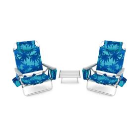 2 Packs 5-Position Outdoor Folding Backpack Beach Table Chair Reclining Chair Set